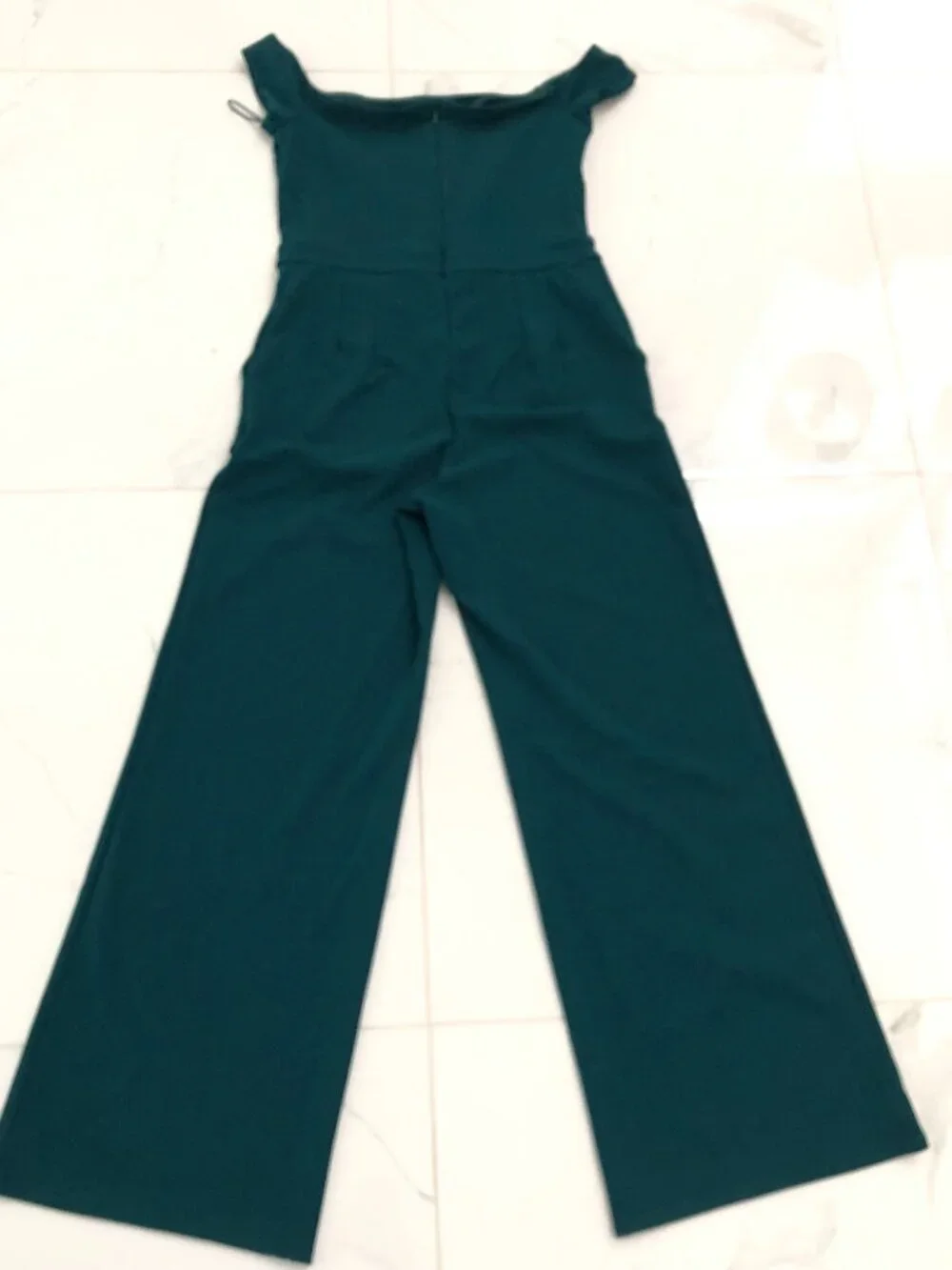 EXPRESS DEEP TEAL GREEN OFF THE SHOULDER WIDE LEG JUMPSUIT Size M MEDIUM PARTY - Picture 12 of 14